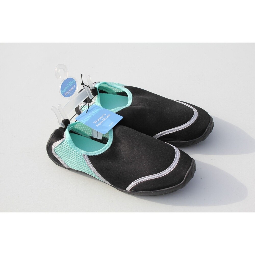 Water Shoes Black/Teal Sun & Sky Womens Size 7-8 Swim Diving Surf Aqua Beach #2
